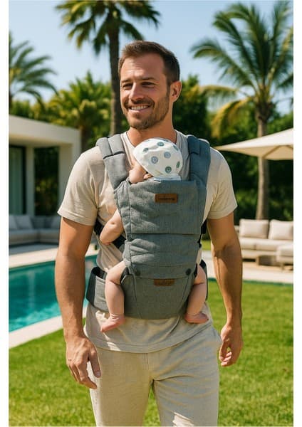 Molmini Loft Oturaklı Kanguru Gri Keten Malzeme ile 6-18 Ay Bebekler İçin Tasarlandı